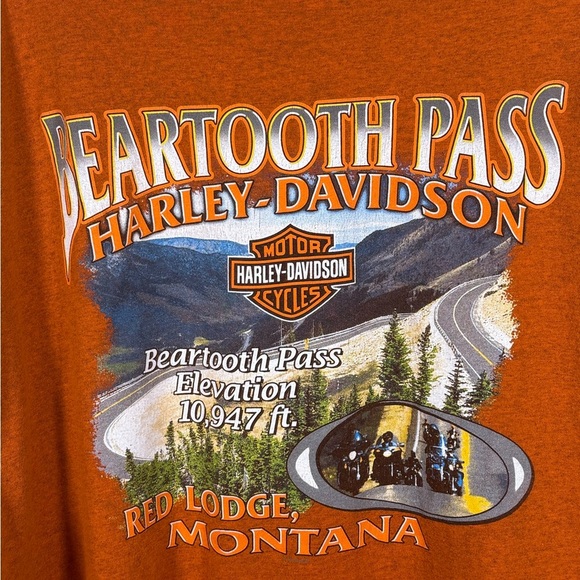 Harley-Davidson T-Shirt Mens 2XL Beartooth Pass Montana Motorcycle Orange Cotton - Picture 3 of 8